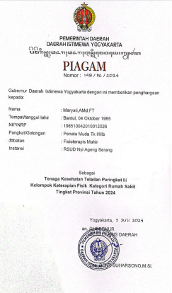 PIAGAM TENAGA KESEHATAN PERINGKAT III KELOMPOK KETERAPIAN FISIK KATEGORI RUMAH SAKIT