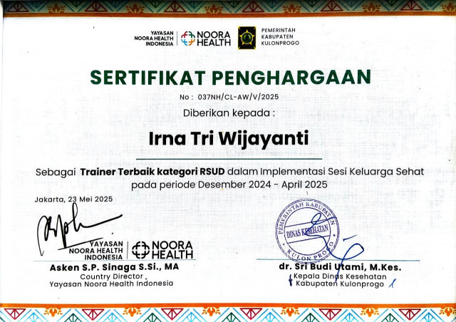 PENGHARGAAN TRAINER TERBAIK KATEGORI RSUD DESEMBER 2024-APRIL2025